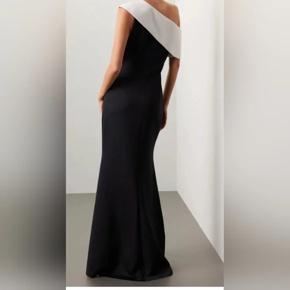 Badgley Mischka One Shoulder Gown Black And White Long Woman's Size 6 Dress  NWOT